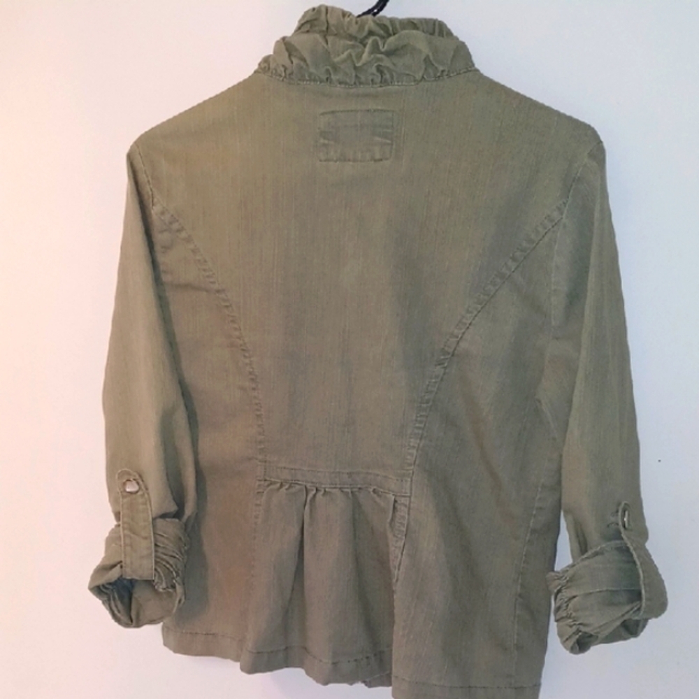 Live a Little Army Green Utility Jacket w/ High Collar, M - Picture 7 of 8